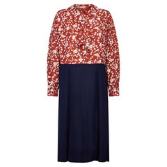1940er Floral Kaltes Rayon und Marine Krepp Hemd Volup Kleid