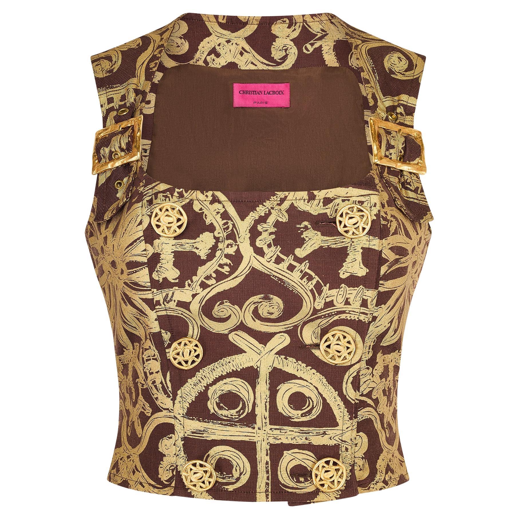 1993 Christian Lacroix Top a corsetto marrone e oro