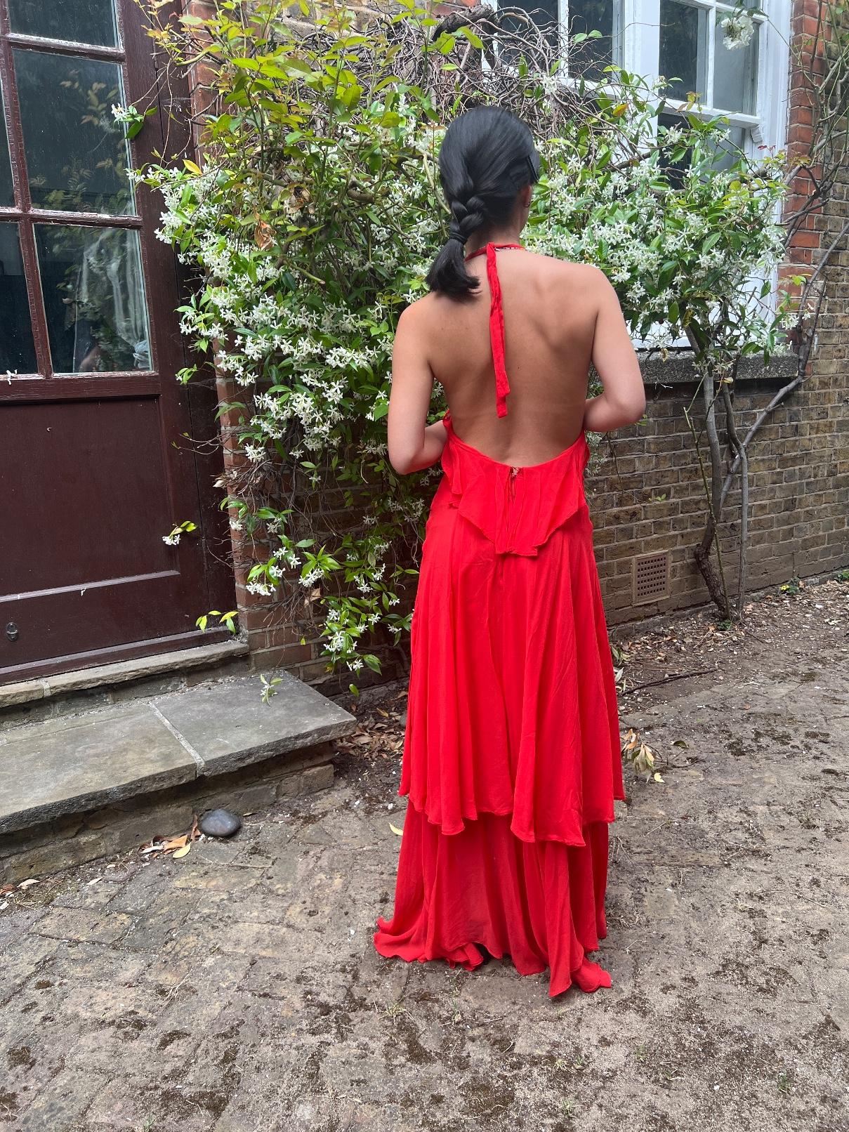 Robe à col bénitier rouge Benny Ong pour Mushroom Boutique des années 1970 en vente 1