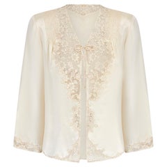 1930s Cream Silk Hand Embroidered Lace Blouse with Elaborate Buttons
