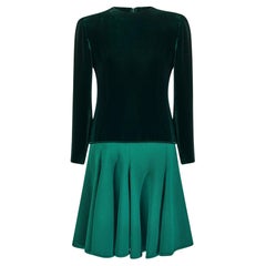 1983 Valentino Haute Couture Emerald Green Velvet and Wool Dress