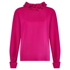 Vintage 1980s Chanel Fuchsia Heavy Silk Blouse with Ruffle Collar
