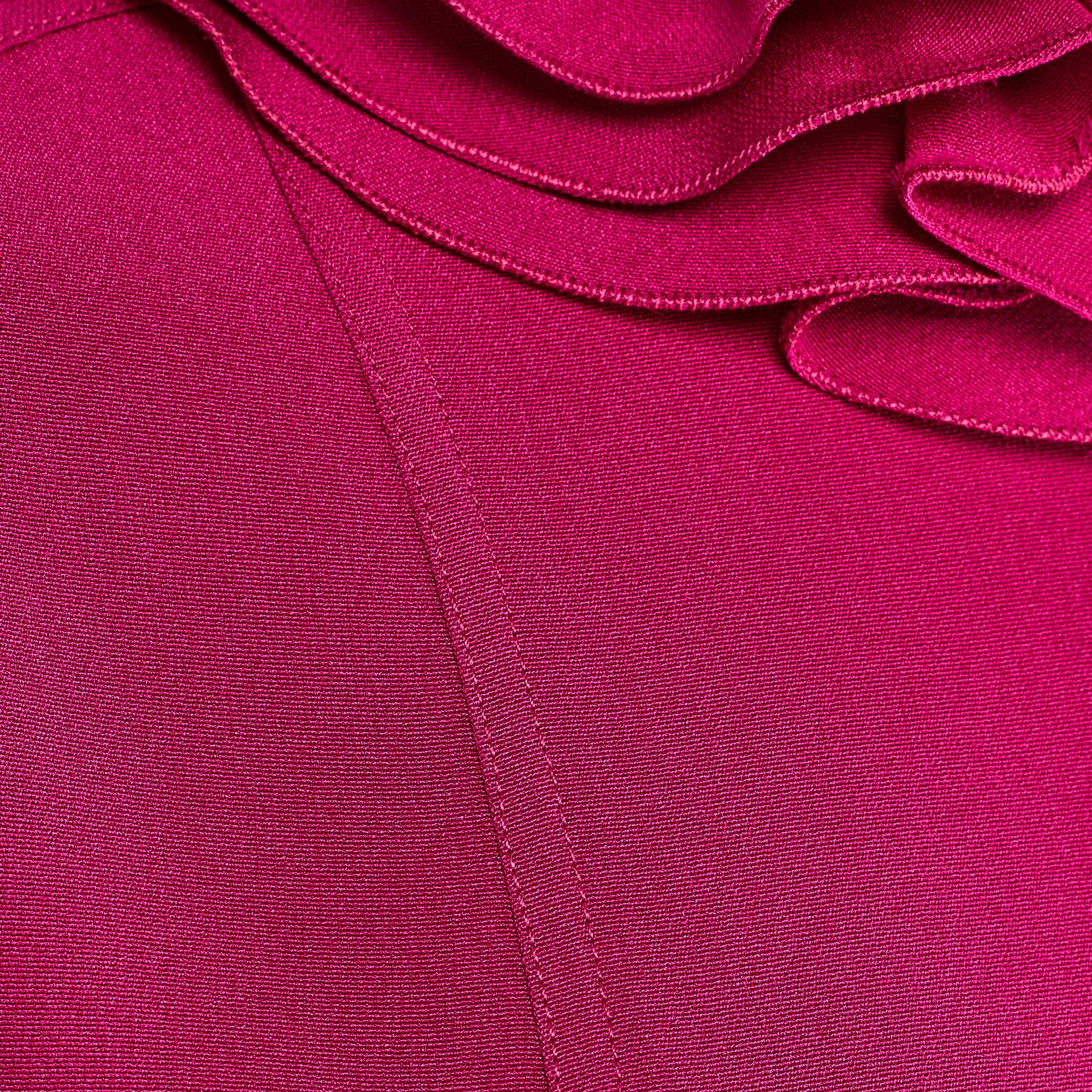 Blusa Chanel años 80 de seda pesada fucsia con cuello de volante en Excelente estado para la venta en London, GB