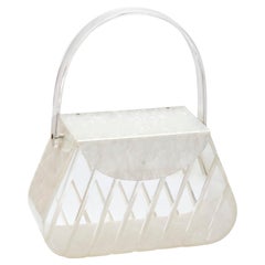 1950s Pearlescent Trapeze Clear Lucite Top Handle Bag