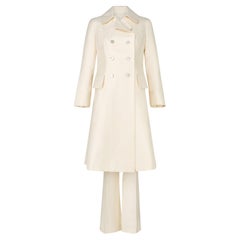 1970s Cream Jumpsuit with Crochet Waist Panel and Coat Ensemble