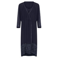 1970s Haute Couture Navy Silk Slip Dress and Beaded Jacket