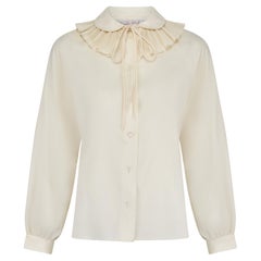 1970er Zandra Rhodes Cremefarbene Bluse mit abnehmbarem Rüschenkragen