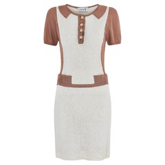 1970 Italian Knit Brown and Cream Polo Shirt Dress