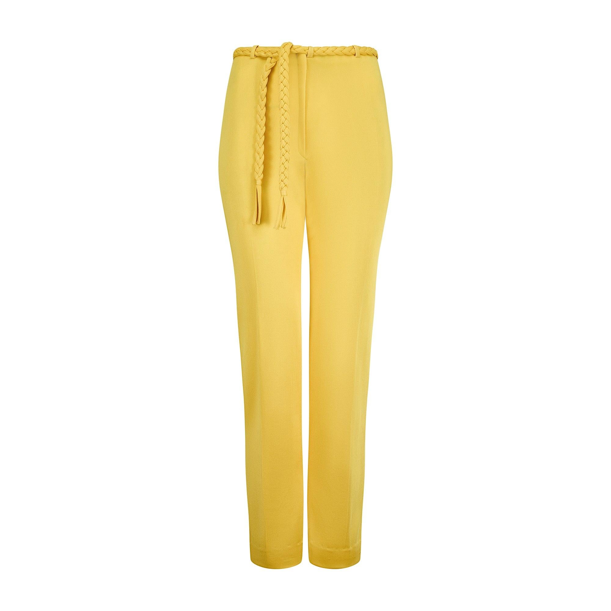 1970s Dana Yellow Crop Top and Trousers with Braid Detail (Haut et pantalon en jersey jaune avec détails de tresses) Excellent état - En vente à London, GB