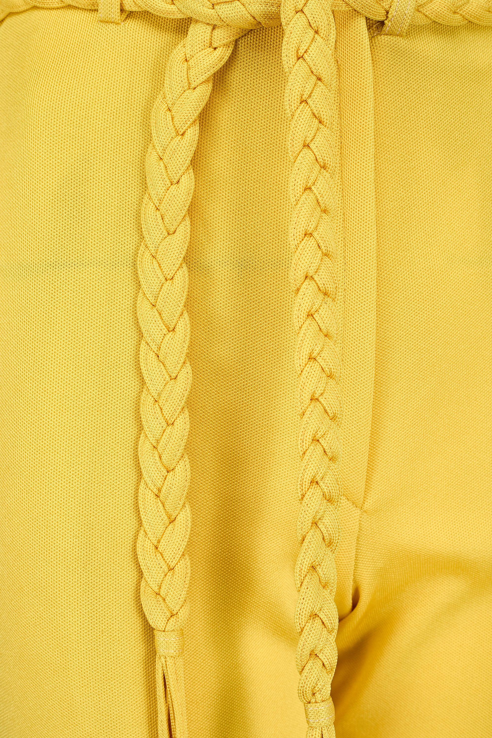 1970s Dana Yellow Crop Top and Trousers with Braid Detail (Haut et pantalon en jersey jaune avec détails de tresses) en vente 1