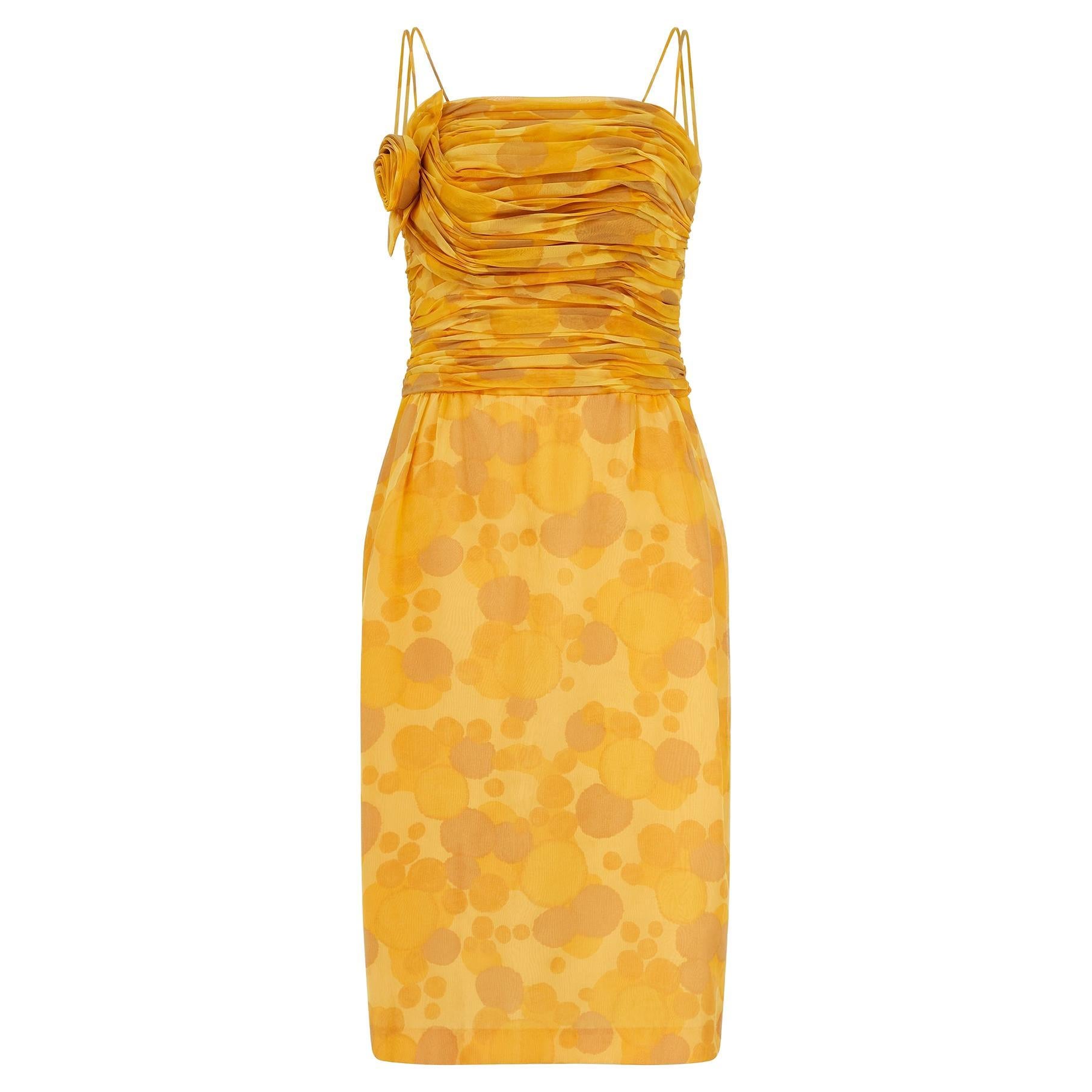1960 - Delman - Robe en mousseline imprimée à bulles - Jaune en vente