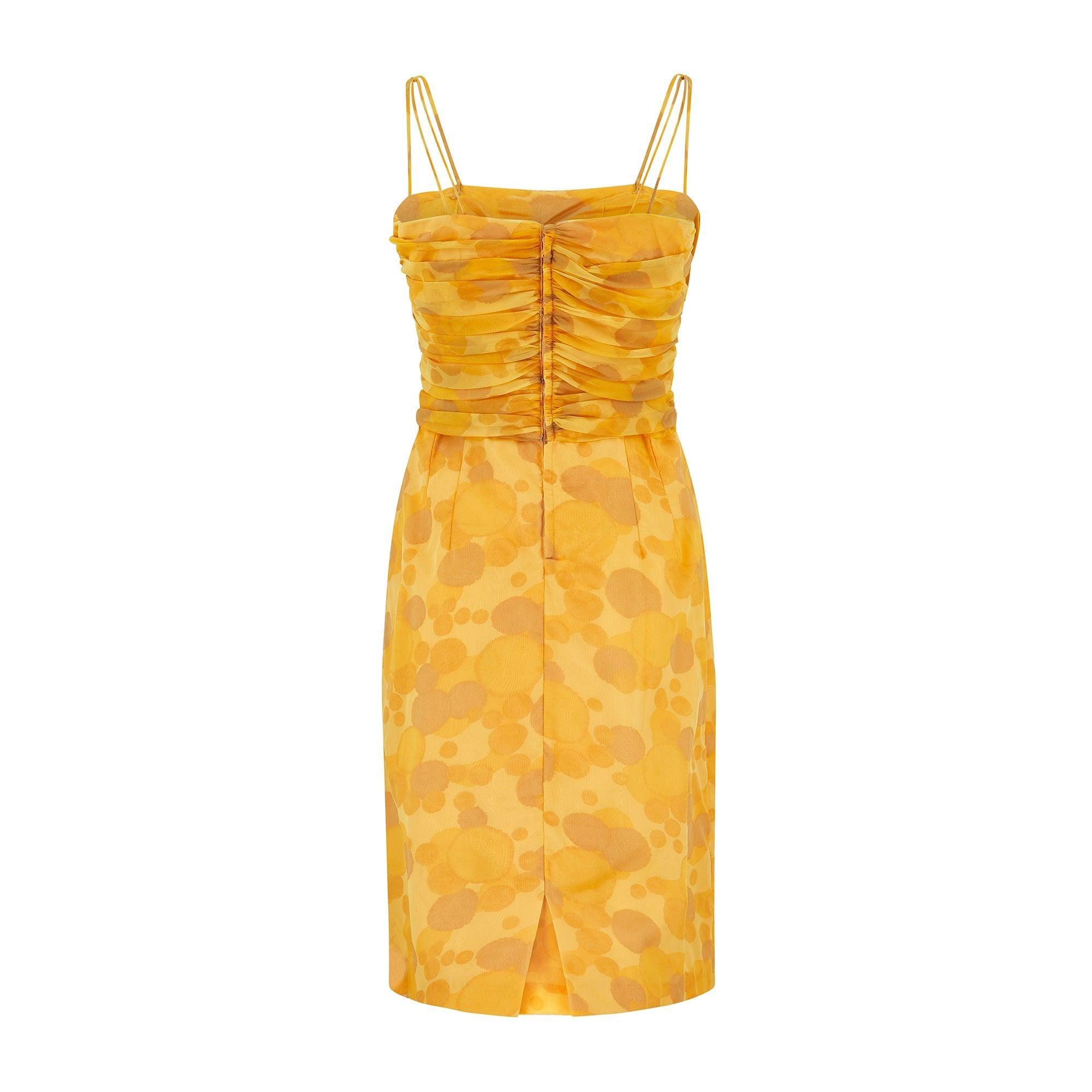 1960 - Delman - Robe en mousseline imprimée à bulles - Jaune Excellent état - En vente à London, GB