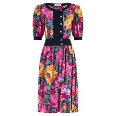Midi-Dress floreale in cotone Hanae Mori degli anni '80