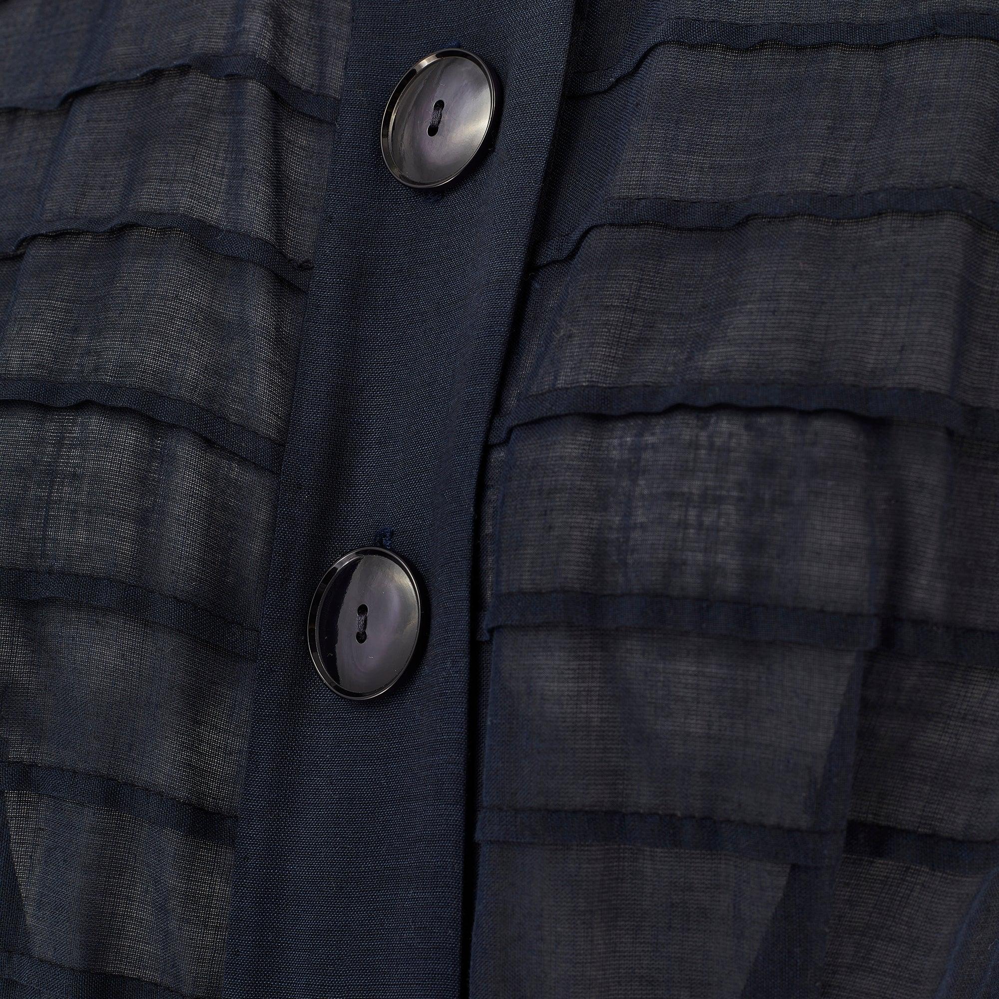 L'Aignon 1950 - Robe à manches courtes en coton marine avec plis Excellent état - En vente à London, GB
