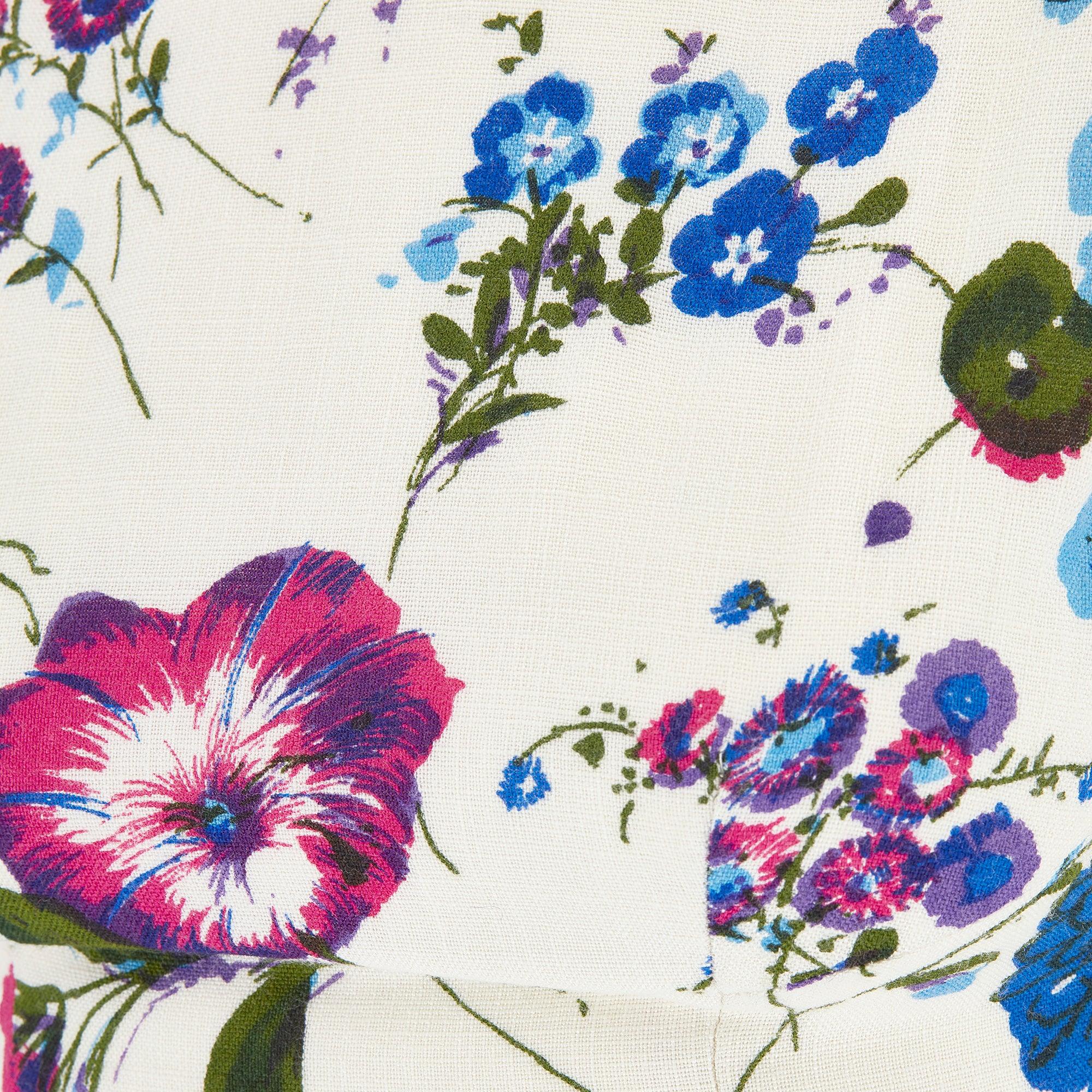 Abito anni '60 di Edward Abbott color crema con fiori blu e viola In condizioni ottime in vendita a London, GB
