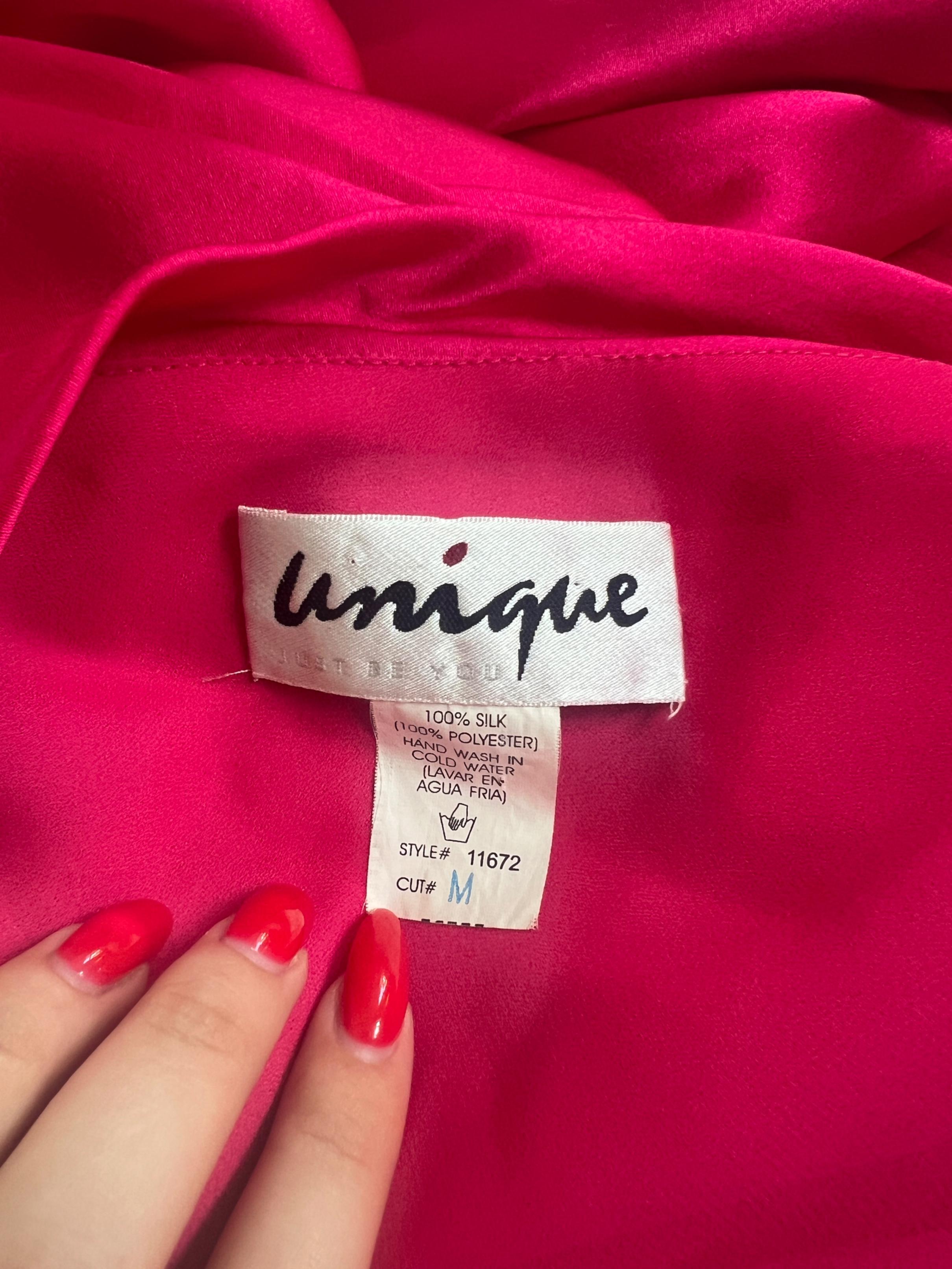1990 - Robe midi en soie fuchsia à col licou Pour femmes en vente