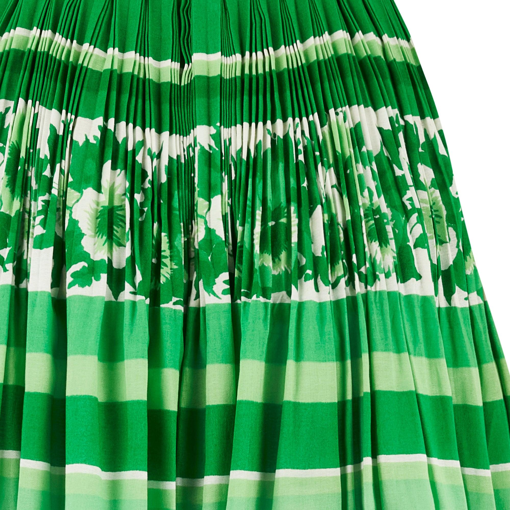 Vert 1970 French Couture - Robe longue en coton à fleurs vertes et blanches en vente