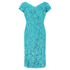 Vintage 1960s Roter Couture Turquoise Ribbonwork Short-Sleeve Dress