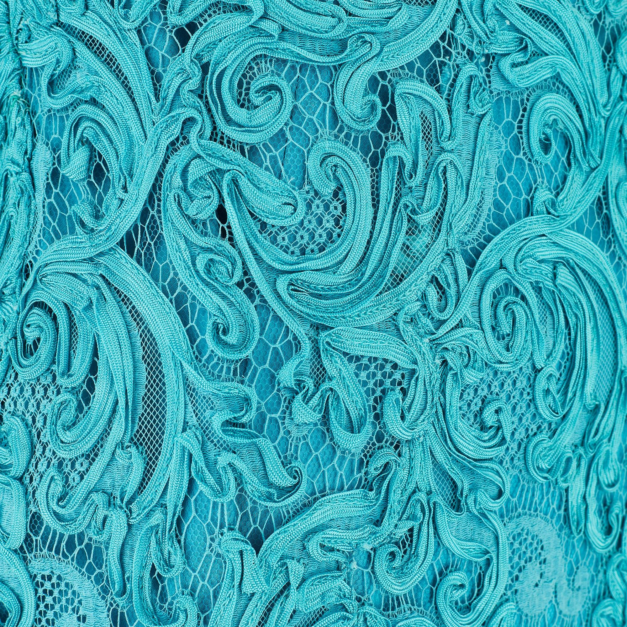 Roter Couture 1960 - Robe à manches courtes en rubans turquoise Excellent état - En vente à London, GB