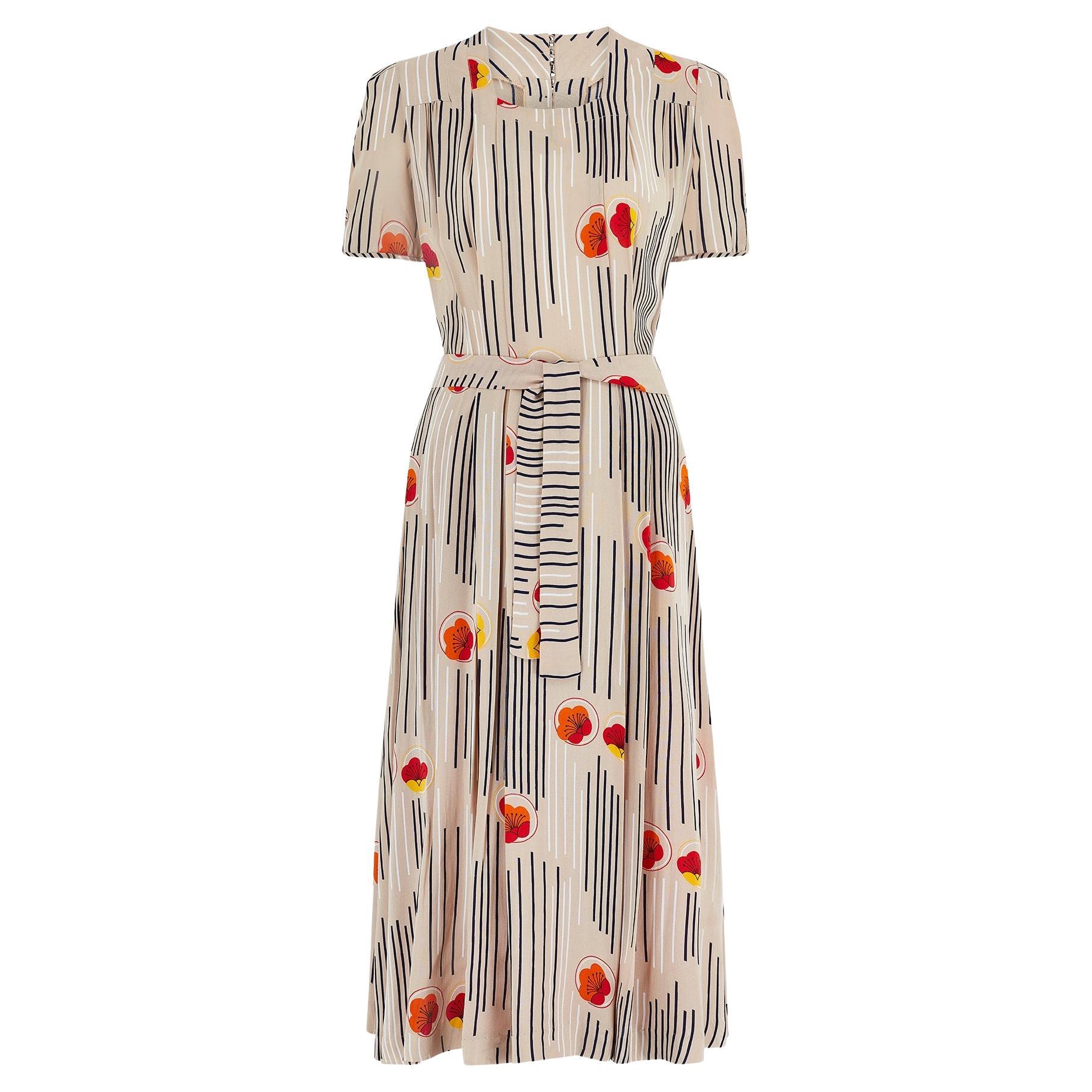 1970 Jeff Banks Art Deco Geometric Print Midi Dress en vente