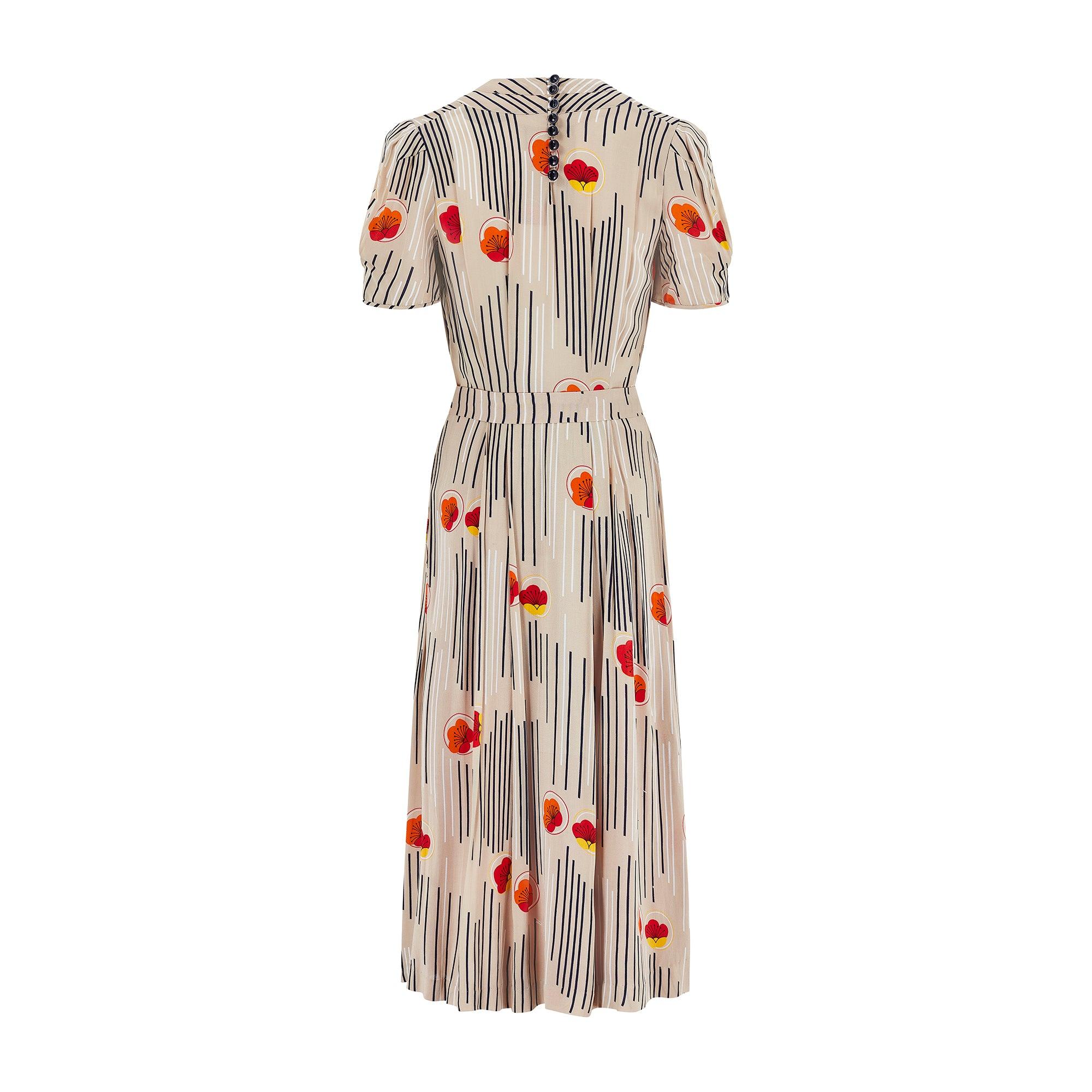 Beige 1970 Jeff Banks Art Deco Geometric Print Midi Dress en vente