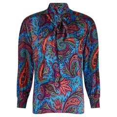 1980 - Escada - Chemisier à col amovible en soie à motifs de marguerites et de pierres précieuses