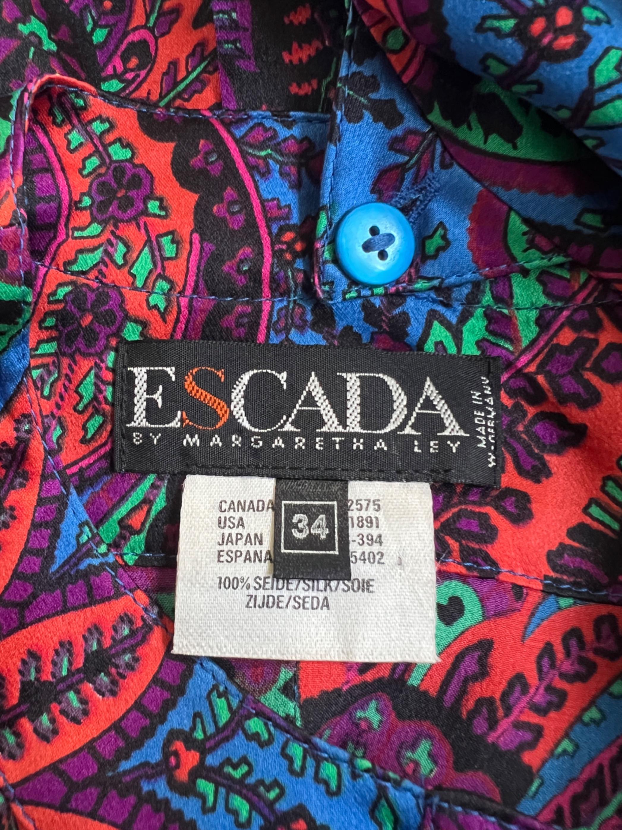 1980 - Escada - Chemisier à col amovible en soie à motifs de marguerites et de pierres précieuses Pour femmes en vente