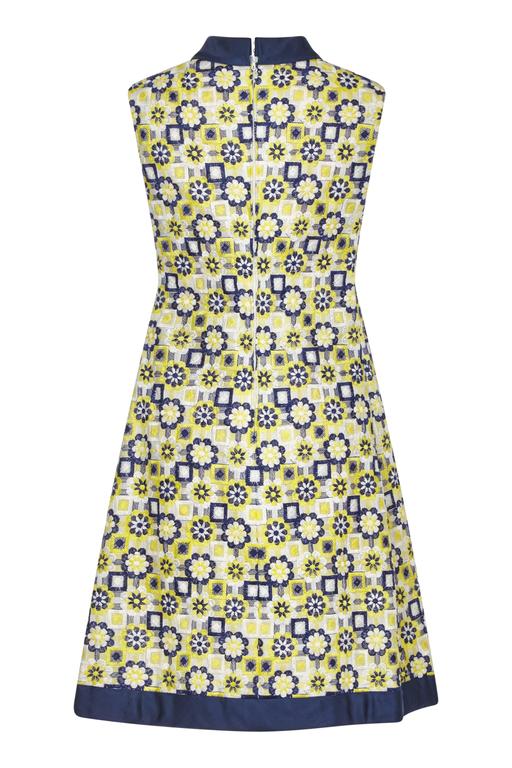 1960s French Couture Blue and Yellow Embroidered A-Line Shift Dress at ...
