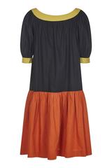 Yves Saint Laurent 1980s Peasant Dress With Drop Waist and Billowed Sleeves