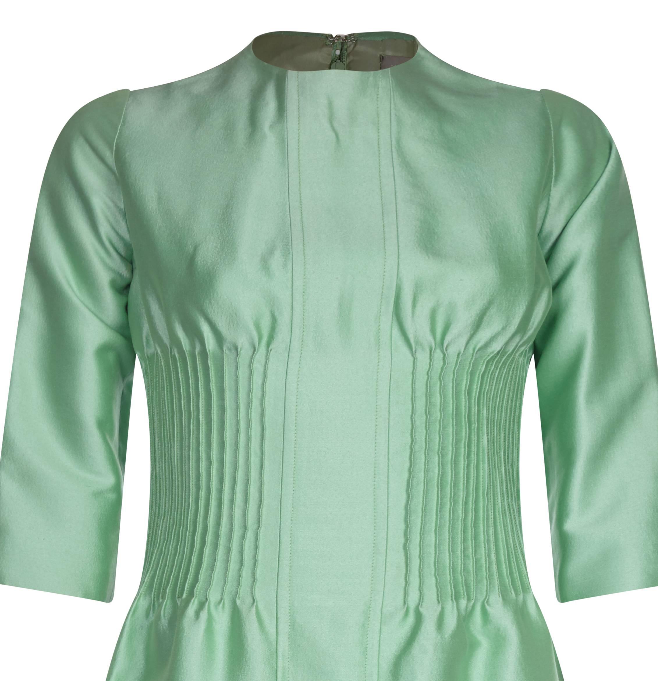 Documented Valentino 1968 Silk Dress Suit in Sea Foam Green In Excellent Condition In London, GB