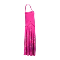 Ensemble jupe-haut en jersey imprimé rose Caroline Charles des années 1970