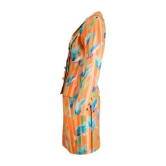 1992 Emanuel Ungaro Haute Couture Orange Silk Floral Skirt Suit