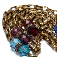 Collana a corda con catena dorata degli anni ’70 e perline di vetro sfaccettate