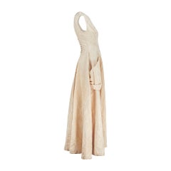 1950s Harrods Cream Brocade Wedding Dress with Petticoat
