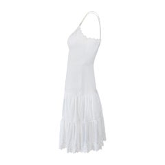 1970s Komar White Cotton Embroidered Scallop Hem Slip Dress