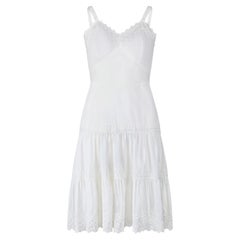 1970s Komar White Cotton Embroidered Scallop Hem Slip Dress