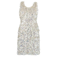 1960s Macy's Iridescent Sequin Cream Knitted Shift Dress