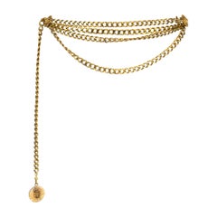 1983 Chanel Gold 4-Strand Chain Belt with Lion and CC Medallions