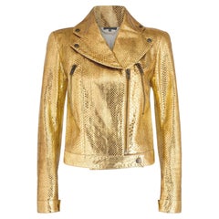 2000s Alexander McQueen Gold Python Leather Biker Jacket