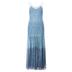 2000 Christian Dior Runway Documented Blue Metallic Lace Slip Dress