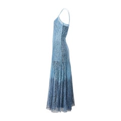 2000 Christian Dior Runway Documented Blue Metallic Lace Slip Dress