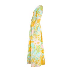 1970s Mary Therese Couture Pastel Textured Brocade Maxi Dress