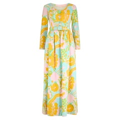 1970s Mary Therese Couture Pastel Textured Brocade Maxi Dress