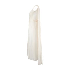 1920s Cream Chiffon Silk Dress with Cape Back