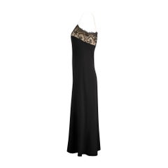 1920s Black Crepe and Cream Lace Slip Dress