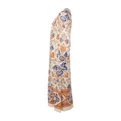 Chaqueta de lino de los años 70 con estampado geométrico y floral y cuello con orejas de perro