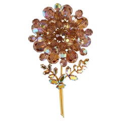 1960s Large Iridescent Amber Floral Brooch