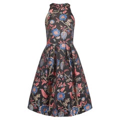 1960s Black Pink Blue Metallic Brocade Gown
