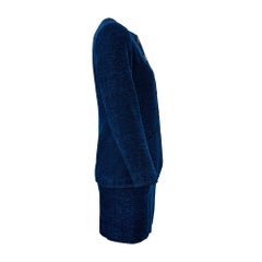 1990s Yves Saint Laurent Blue Chenille Skirt Suit with Clover Buttons
