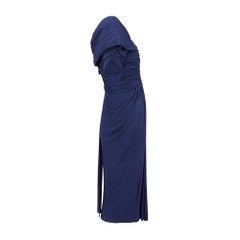 Seidenjersey-Kleid in Marineblau mit Rüschen von Worth London aus den 1950er Jahren